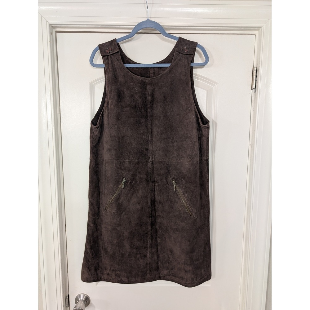 VTG Jenny Buchanan Suede Jumper Dress‎ Brown Women's medium mini pockets vintage